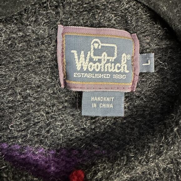 Woolrich Sweater Womens Large Gray Multi Christmas Ugly Cardigan Handknit Bear - Picture 4 of 12